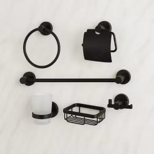 Rancy Heavy Aluminum Bathroom Accessories Set, 6 Pieces, Black